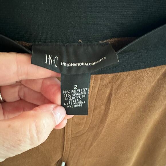 INC International Concepts Women’s Brown Faux Suede Pull On Leggings Pants 2 - Picture 3 of 6